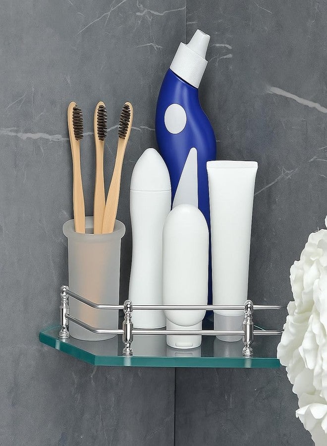 فورتون رف زاوية زجاجي شفاف على شكل ماسة مثبت على الحائط من FORTUNE، أرفف حمام، حامل زاوية لرفوف الحمام، إكسسوارات حمام للمنازل والفنادق - (9 × 9 بوصة، عبوة من قطعة واحدة) - Image 2